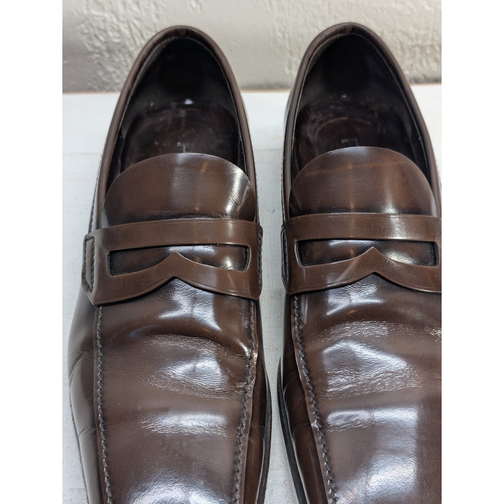 Prada Men's Dress Shoes Square Toe Penny Loafer Brown Leather Sz 7 - Picture 9 of 15